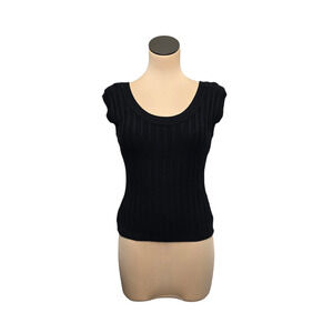 Giorgio Armani Sweater Womens Large Black Ribbed Knit Scoop Neck Italy Cotton
